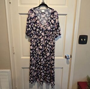 Knox Rose Navy and Pink Floral Maxi Dress